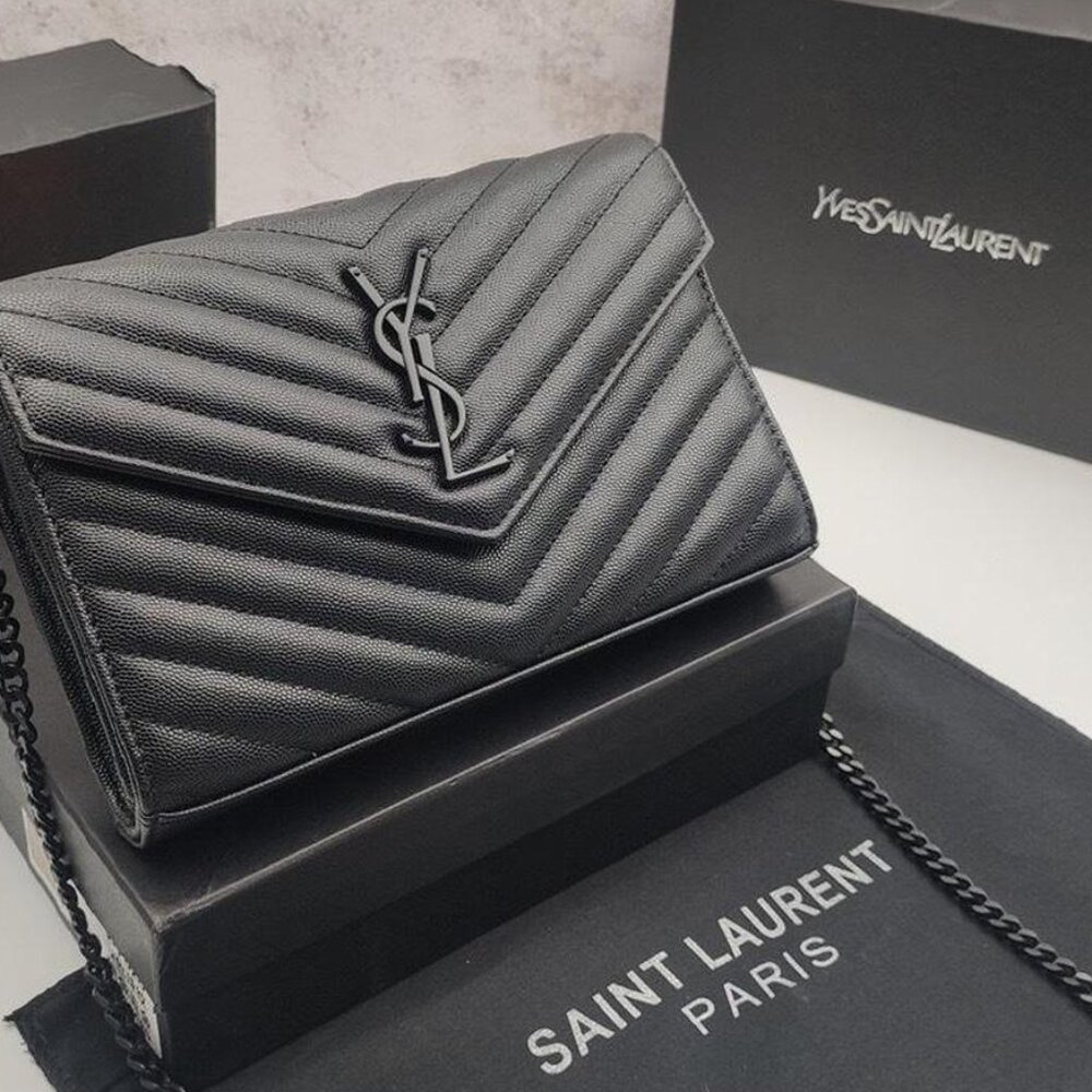 YSL Black Crossbody Bag with Chevron Quilting - Used once!